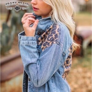 Crazy Train Blue Denim Jacket with Leopard Accents